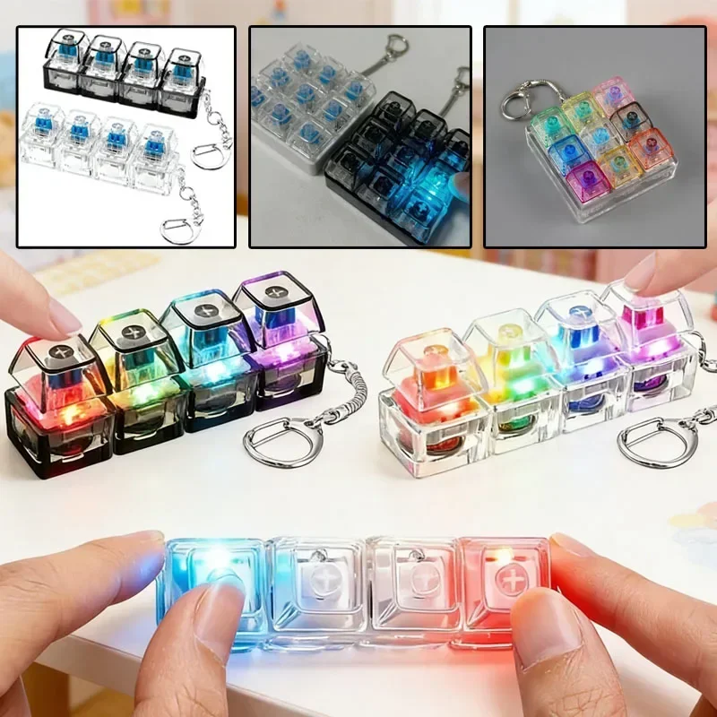 Office Tech And Gadgets - 1 Stück LED-Tastatur-Tastenkappe Stressabbau-Schlüsselanhänger 4-Tasten-Fidget-Tool für