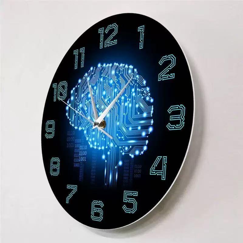 The Office It Tech - Tech Brain Wanduhr Binärcode KI-Leiterplatte Geräuschlose