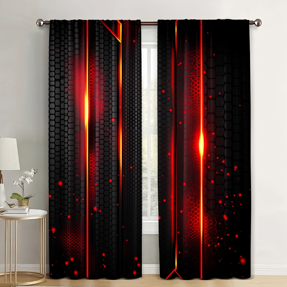 Office Tech For Home - 2er-Set Lava-Vorhänge Schwarz-Rot mit Riss-Magma-Print –
